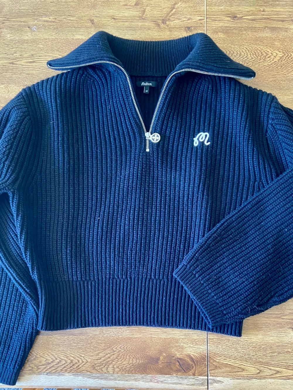 Malbon Golf  WOMENS  Anais Half Zip-up Sweater BLACK quality  + wool cotton M